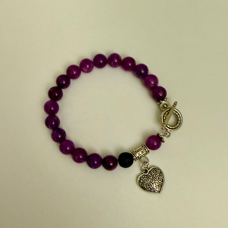 Amethyst Essential Oil Diffuser Bracelet With Heart Charm