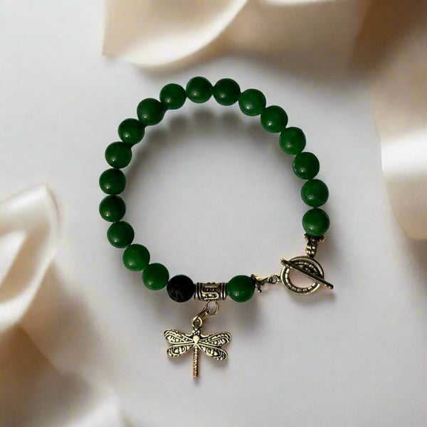 Jade Essential Oil Diffuser Bracelet With Dragonfly Charm