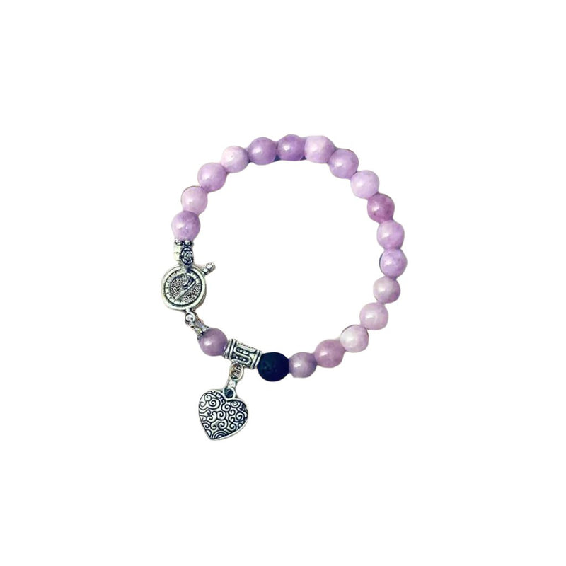 Amethyst Essential Oil Diffuser Bracelet With Heart Charm