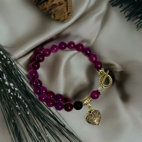 Amethyst Essential Oil Diffuser Bracelet With Heart Charm