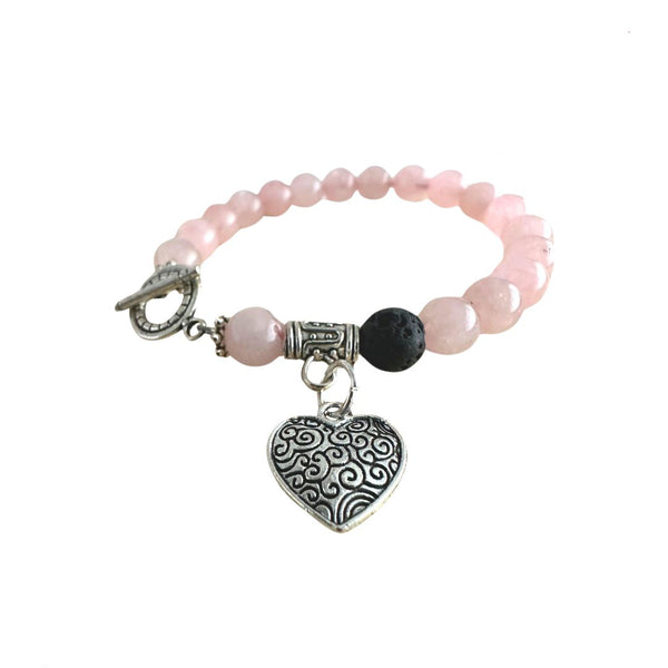 Rose Quartz Essential Oil Diffuser Bracelet With Heart Charm