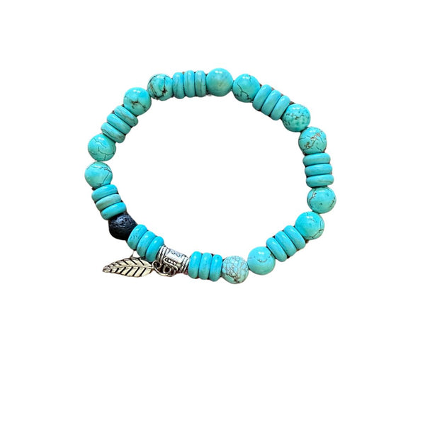 Turquoise Essential Oil Diffuser Bracelet With Feather Charm